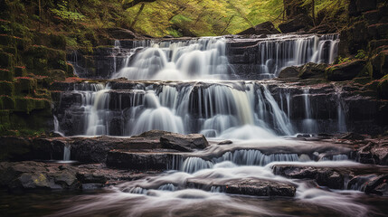 Obraz premium Generative AI, Cascading Symphony: Capturing the Graceful Flow of Waterfalls