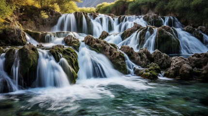 Fototapeta na wymiar Generative AI, Cascading Symphony: Capturing the Graceful Flow of Waterfalls