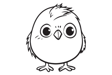 Kids Coloring Book, Cute Bird Coloring Pages,  Bird Character Vector Illustration