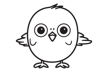 Kids Coloring Book, Cute Bird Coloring Pages,  Bird Character Vector Illustration