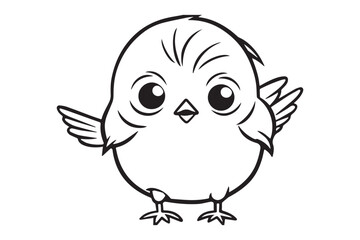 Kids Coloring Book, Cute Bird Coloring Pages,  Bird Character Vector Illustration