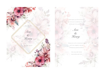 Watercolor purple and pink rose wedding invitation card