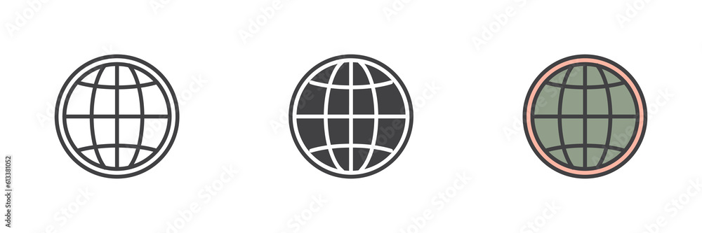 Poster globe grid different style icon set