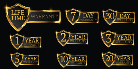 set of golden warranty logo,Vector golden warranty number. 7, 30, 3, 1, 2, 3,6, 5, 10, 15,,20life time,logo design. vector illustration
