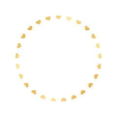 Golden round frame made with heart pattern. Gold Valentines Day Border Template, elegant wedding invitation card vector illustration