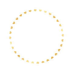 Golden round frame made with heart pattern. Gold Valentines Day Border Template, elegant wedding invitation card vector illustration