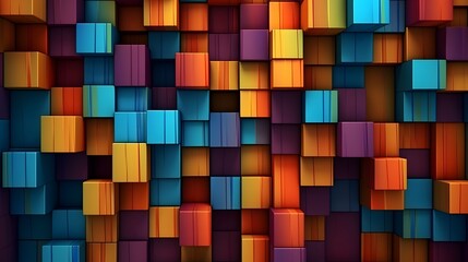 Abstract background of cube blocks wall stacking design for cubic wallpaper background, multi-colored wooden blocks. background. Generative ai