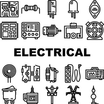 engineer worker industry icons set vector. technician work, maintenance electric, electrician technology, energy computer engineer worker industry black contour illustrations