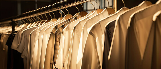 Dry Clean Only? No Problem! Clothes Hang Neatly on Cleaners' Rack. generative ai