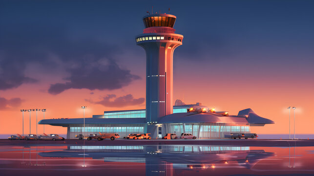 airport tower at night