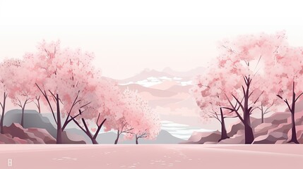 Clean lines cherry blossom trees pink pastel tones vector style Generative AI