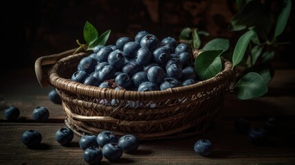 Blueberry in a basket with blur background and good view