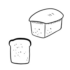 Hand drawn bread and slice doodle illustration. Organic ecological food. Vector sketch
