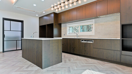 The luxury pool villa has a face-to-face kitchen