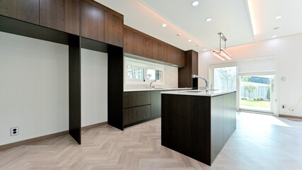 The luxury pool villa is equipped with a face-to-face kitchen