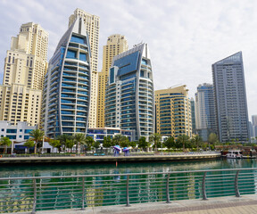 Fototapeta na wymiar Dubai Marina in Dubai, UAE. View of the skyscrapers and the canal