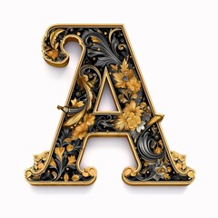 Gothic font letter a with black and gold trimming