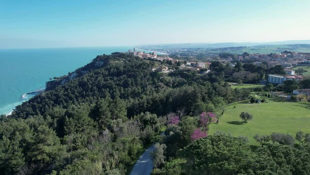 Aerial drone fly footage in Numana, Riviera del Conero, Italy.