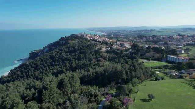 Aerial drone fly footage in Numana, Riviera del Conero, Italy.
