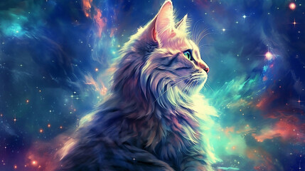 image of a cat with sparkling galaxy patterns and colors