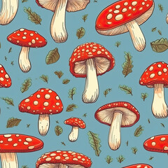 Amanita mushrooms seamless repeat pattern [Generative AI]
