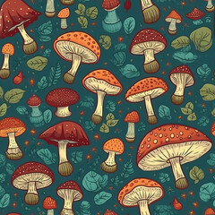 Mushrooms seamless repeat pattern [Generative AI]
