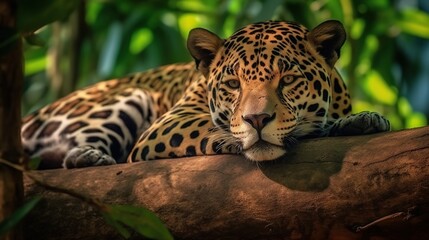 Beautiful and endangered american jaguar in the nature habitat panthera onca wild brasil brasilian wildlife pantanal green Generative AI