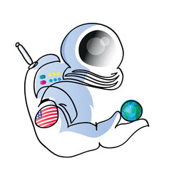 One line drawing of American astronaut keeps a  earth.
One continuous line drawing of spaceman illustration.