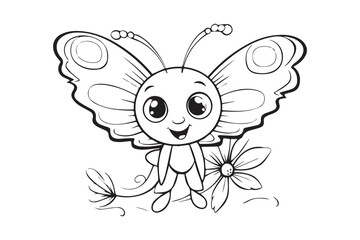 Kids Coloring Pages, Butterfly Coloring Pages, Funny  Butterfly Character Vector Illustration 