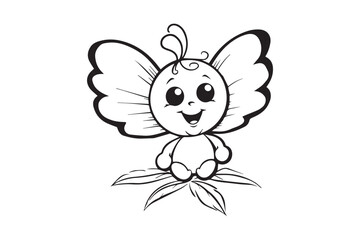 Kids Coloring Pages, Butterfly Coloring Pages, Funny  Butterfly Character Vector Illustration 
