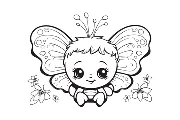 Kids Coloring Pages, Butterfly Coloring Pages, Funny  Butterfly Character Vector Illustration 