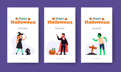 Fototapeta na wymiar Vector illustration Happy Halloween (trick or treat) celebration with the characters for party invitation
