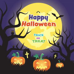 Vector illustration Happy Halloween (trick or treat) celebration with the characters for party invitation