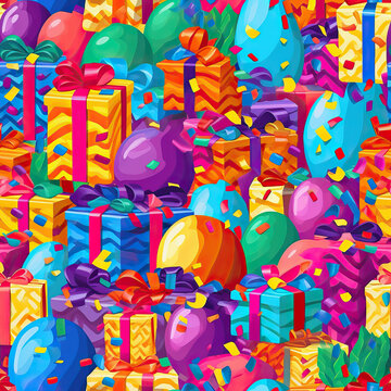 Party birthday celebration cute cartoon design seamless repeat pattern [Generative AI]
