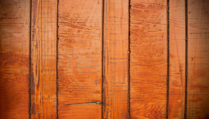 Orange color boards texture abstract old planks wall surface of wood, background in horizontal orientation, nobody.
