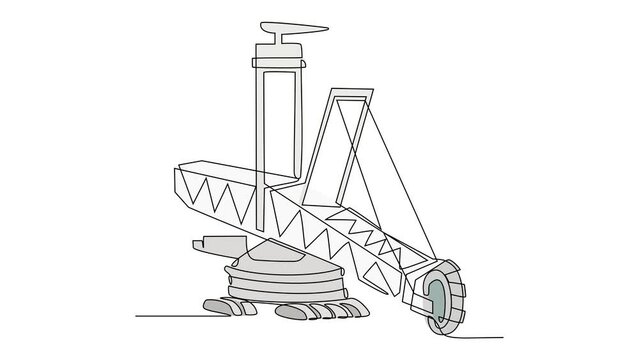 Animated self drawing of single continuous line draw for Reclaimer in the site project coal shed industrial power plant. Equipment design in simple linear style. Power plant design concept animation