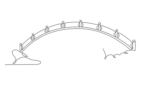 Animated self drawing of single continuous line draw for bridge structure. architechtural design concept for bridge and building. Building icon animation. Full length one line animation.