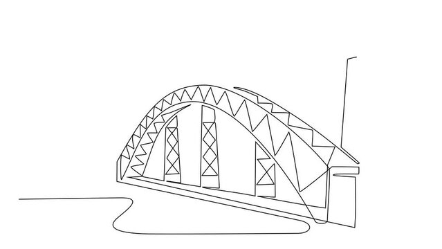 Animated self drawing of single continuous line draw for bridge structure. architechtural design concept for bridge and building. Building icon animation. Full length one line animation.