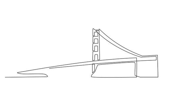 Animated self drawing of single continuous line draw for bridge structure. architechtural design concept for bridge and building. Building icon animation. Full length one line animation.