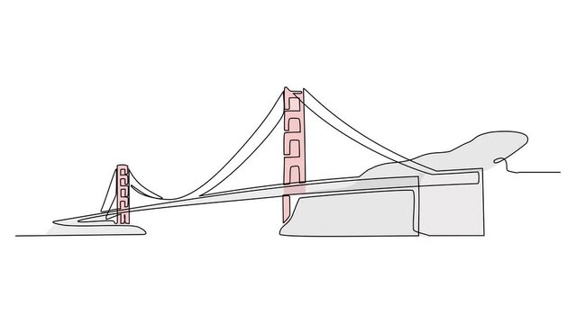 Animated self drawing of single continuous line draw for bridge structure. architechtural design concept for bridge and building. Building icon animation. Full length one line animation.