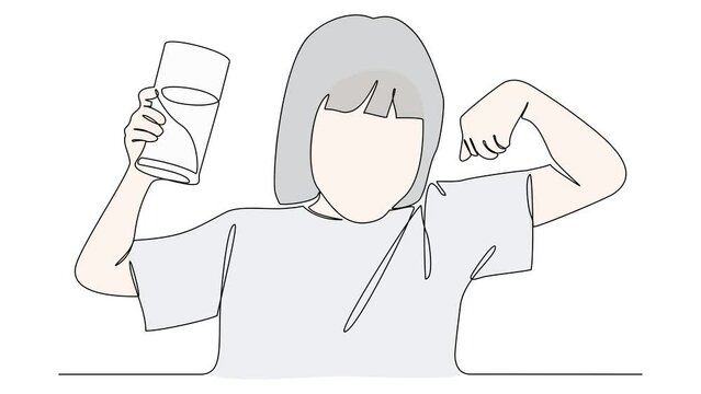Animated self drawing of single continuous line draw for a child is drinking milk. beverage in simple linear style design concept. Good habit activity with Full length one line animation.