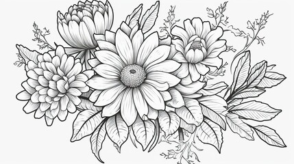Flowers coloring pages best of coloring pages for kids, in the style of black and white, sketch - like, 2d game art, shang,Generative AI
