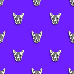 seamless pattern with the image of a dog. blue background. Square image.