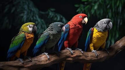 Four forpus different color parrot bird,Generative AI