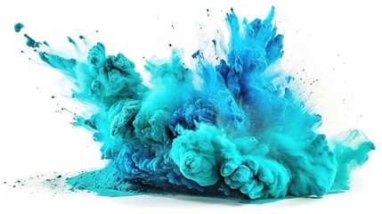 Fototapeta na wymiar photo blue cyan holi paint color powder festival explosion ai generated image, Generative AI