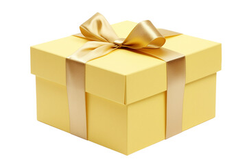 Yellow gift box with ribbon on transparent background. 