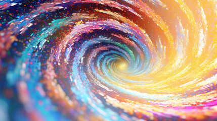 Iridescent sparkle rainbow fairy dust spiral swirl. Glitter shimmer galaxy spin