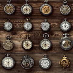 Antique pocket watches seamless repeat pattern [Generative AI]
