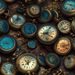 Antique pocket watches seamless repeat pattern [Generative AI]
