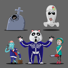 Vector illustration Happy Halloween (trick or treat) celebration with the characters for party invitation such as poster, banners, webpage, flyer, brochure, card